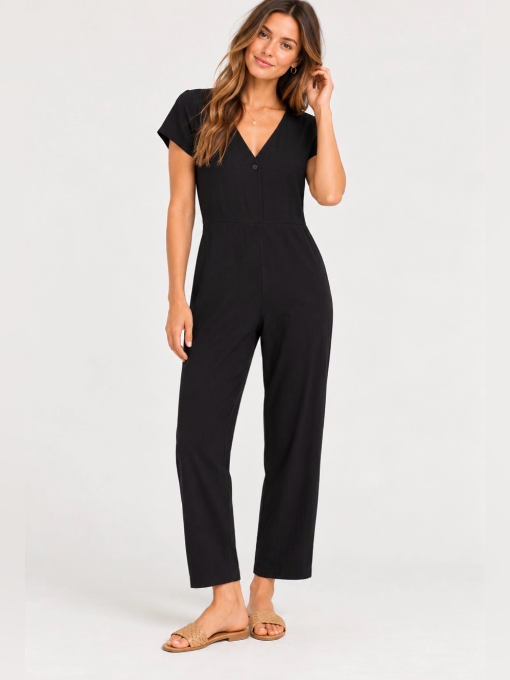 J.Crew Mercantile Black V-Neck Short Sleeve Jumpsuit Size 8